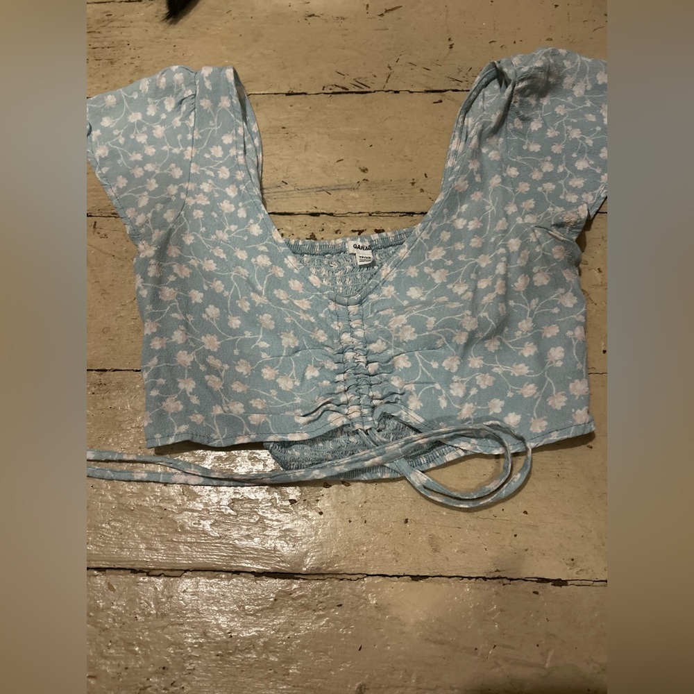 Garage Light Blue Floral Crop Top